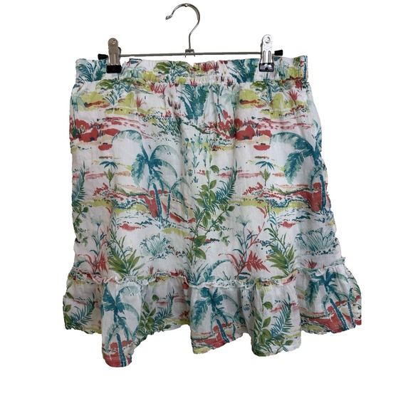 Sigrid Olsen Tropical Print Ruffle Hem ALine Mini Skirt Boho Resort Style M - Picture 2 of 6